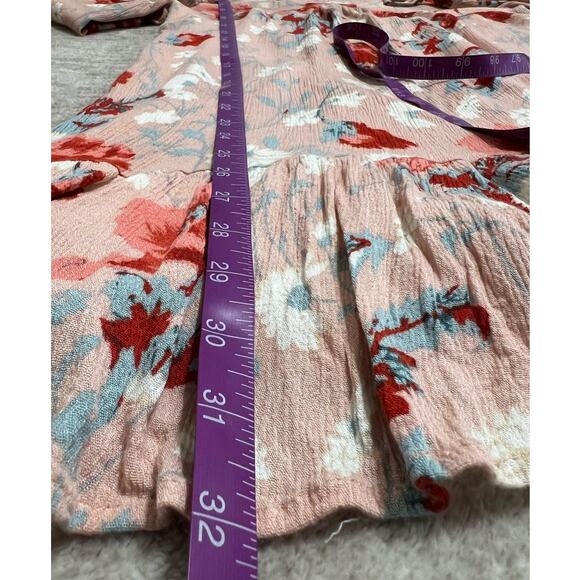 Entro Pink and Red Floral Print Ruffle Hem V-Neck Babydoll Dress, Size M - Picture 7 of 7